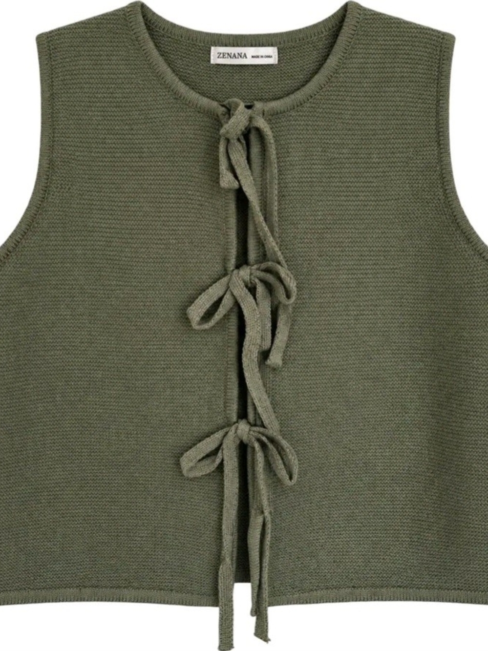 Zenana Outfitters Olive Knit Tie-Front Tank